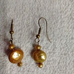 Goldtone faux pearl wire earrings
